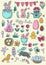 Easter traditional symbols collection - eggs, bunny, willow twigs, basket