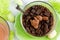 Easter treat idea chocolate mousse dessert with chocolate cookie crumbs and chocolate bunny candy