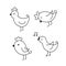 EASTER VECTOR SET- Vector hand drawn outline illustration of Easter chickens set. Black contour doodle, line art. Easter