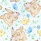 Easter watercolor seamless pattern with bunnies and chicks