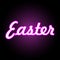 Easter in white and a modern purple outline. Easter white header banner on a dark background with a gradient.