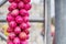 Easter wooden garland with painted eggs.