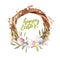 Easter wooden wreath with willow branches