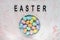 EASTER word and eggs decoration on plate