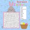 Easter word search puzzle with cute rabbit and basket. Educational game for kids. Holiday crossword.