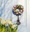 Easter wreath on the door. The door of the house.