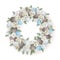 Easter wreath - elegant decorated with quail eggs flowers and leafs - blue gray white and green color