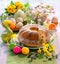 Easter yeast cake with icing on holiday table