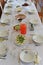 Eastern breakfast table setting in Poland with plates, silverware and delicious dishes