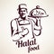 Eastern chef with plate of halal food