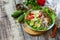 Eastern cuisine. Summer lunch, healthy salad with couscous, grilled vegetables and lettuce.