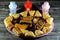 Eastern desserts with Ramadan lanterns, Konafa covered with mango compote, Kunafa stuffed with creamy cheese, Konafa with