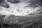 Eastern freestate landscape with hay bales and interesting sky in black and white