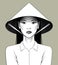Eastern girl in asian conical hat
