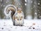 Eastern Gray Squirrel Finding Food on a Snowy Day in Winter