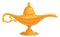 Eastern lamp. Golden alladin lantern cartoon icon