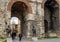 Eastern roman byzantine walls surrounding historical old Istanbul peninsula. Ottoman Soldier statues at Topkapi fortification gate