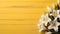 Eastertime lilies on bright yellow wooden ai generated banner background copy space