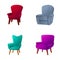 Easy chair icons set cartoon vector. Various soft colorful armchair