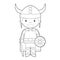 Easy coloring cartoon character from Sweden, Norway or Scandinavia dressed in the traditional way as a viking warrior. Vector