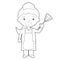 Easy coloring cartoon vector illustration of a maid or cleaning girl