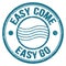 EASY COME EASY GO text on blue round postal stamp sign