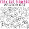 Easy Cut Flowers Vector Set with intricate lined florals