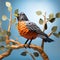 Easy Diy American Robin Paper Craft: Polygon Design Perched On Tree Branch