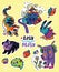 Easy Peasy stickers. Funny creatures illustrations. Crazy stickers set