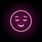 Easy pleasant smile neon icon. Simple thin line, outline vector of emoji icons for ui and ux, website or mobile application