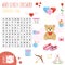 Easy word search crossword puzzle `Valentine`s day`