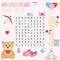 Easy word search crossword puzzle `Valentine`s day`