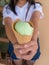 Eat green tea ice cream cone