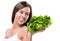 Eat healthy! Pretty woman holding a salad