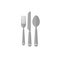 Eat logo with spoon knife and fork silver color icon