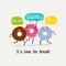 Eat sweet tasty donut poster. Cute colorful glazing donuts with speech bubbles