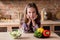 Eat veggies girl displeased meal health nutrition