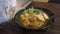 Eating Asian Noodle Soup Laksa. Top View