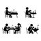 Eating and drinking pictogram. Stick figure vector dining couple icon on white.