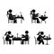 Eating and drinking pictogram. Stick figure vector dining couple icon on white.