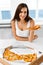 Eating Fast Food. Woman Eating Italian Pizza. Nutrition. Diet, L