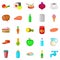 Eating icons set, cartoon style