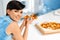 Eating Italian Food. Woman Eating Pizza. Fast Food Nutrition. Li