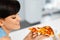 Eating Pizza. Woman Eating Italian Food. Fast Food Nutrition. Li