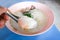 Eating rice gruel, rice porridge or congee