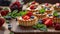 eating tartlets cream, strawberries, cake blueberries mint gourmet berry tasty bake french