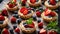 eating tartlets cream, strawberries, cake blueberries mint gourmet berry tasty table french