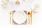 Eating utensil set - table setting for dinner with plate on napkin