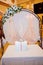 Eautiful wedding arch for marriage decorated with lace fabric an