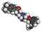 Ebastine antihistamine drug molecule. 3D rendering. Atoms are represented as spheres with conventional color coding: hydrogen (